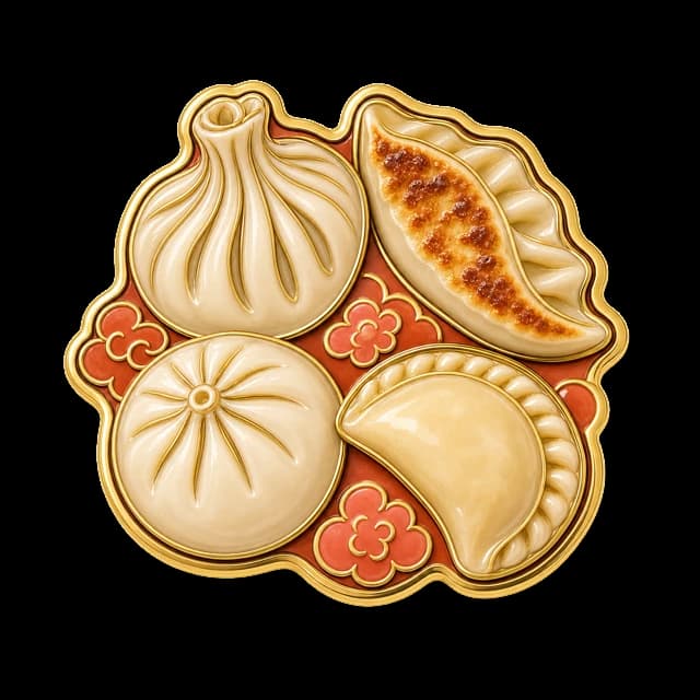 The enamel pin awarded for completing Dumplings of the World