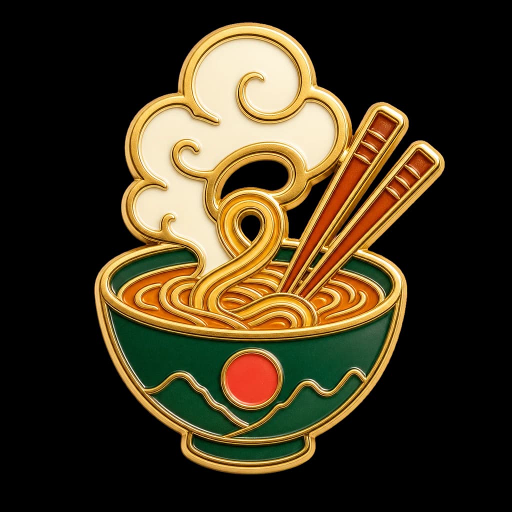 The enamel pin awarded for completing The Noodle Route